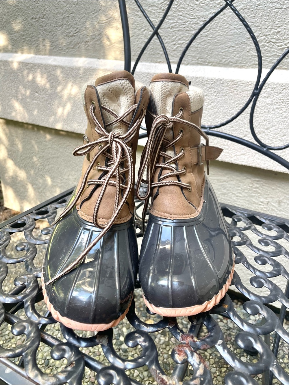 Sporto lace up duck ankle boots with knit accents 7 wide